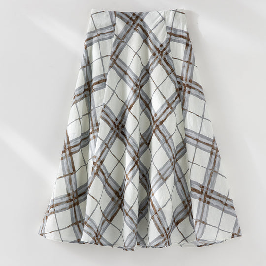 Damen A‑Linien‑Midirock mit hoher Taille und aquarelligem Karomuster Nord Taschen