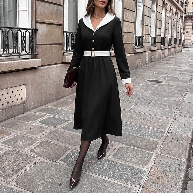 Damen Elegantes Wickelkleid mit Hemdkragen und Gürtel Nord Taschen