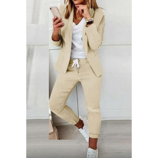 Damen Zweiteiliges Stretch-Jersey-Blazer-Set mit Kordelzug-Jogginghose Nord Taschen