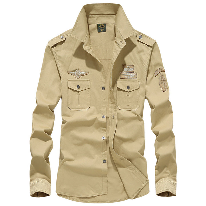 Herren  militärisch inspiriertes Utility-Hemd aus Baumwollmix mit Epauletten, Brusttaschen und Emblem-Patches Nord Taschen