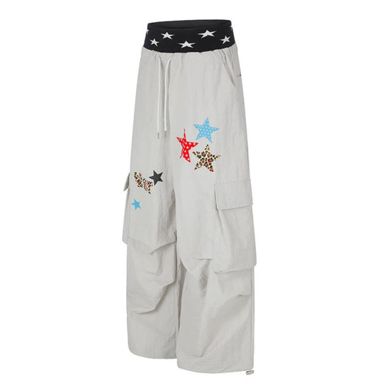 Damen Extraweite Cargo-Palazzo-Hose mit Stern-Jacquardbund, Tunnelzug und verspielten Stern‑Applikationen Nord Taschen