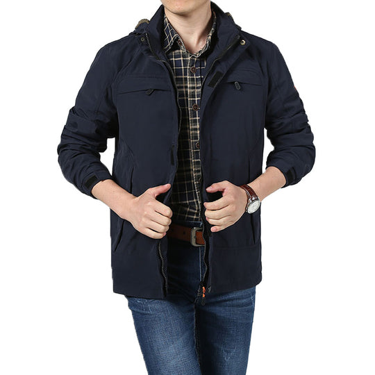 Herren Leichte Utility-Feldjacke mit Kapuze, Reißverschluss und Multifunktionstaschen Nord Taschen