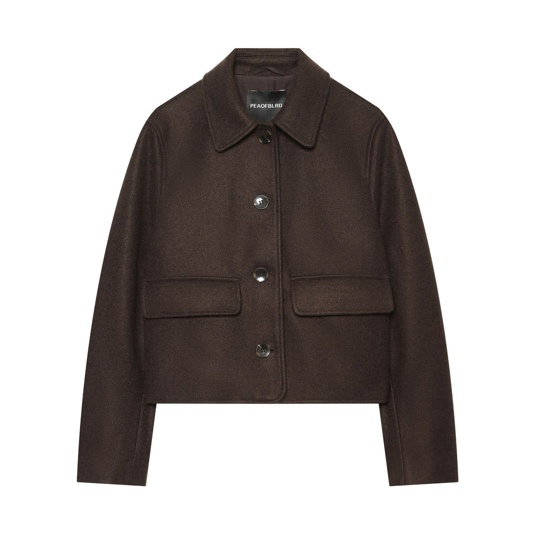 Damen Kurz geschnittene Wollmix‑Jacke im Boxy‑Cut mit Pattentaschen Nord Taschen