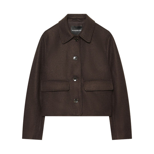 Damen Kurz geschnittene Wollmix‑Jacke im Boxy‑Cut mit Pattentaschen Nord Taschen