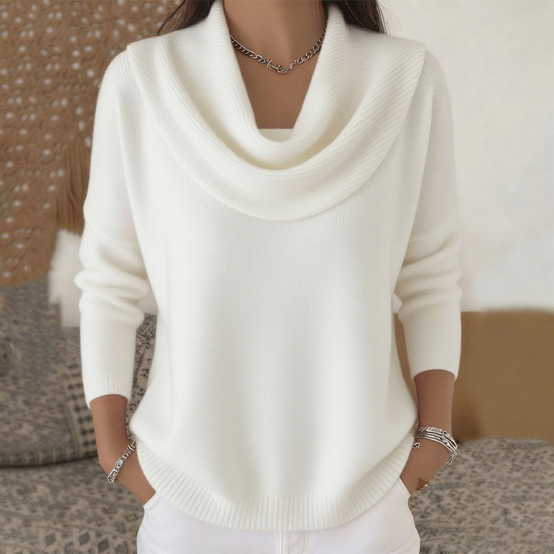 Damen Stylischer Bootcut Pullover mit Wasserfall-Ausschnitt Nord Taschen