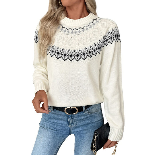 Damen Feiner Norweger‑Strickpullover mit Ajour‑Yoke und geripptem Bündchen Nord Taschen