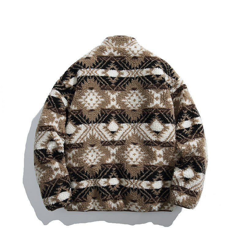 Unisex Teddy-Fleecejacke im Aztekenmuster mit Stehkragen und durchgehendem Reißverschluss Nord Taschen