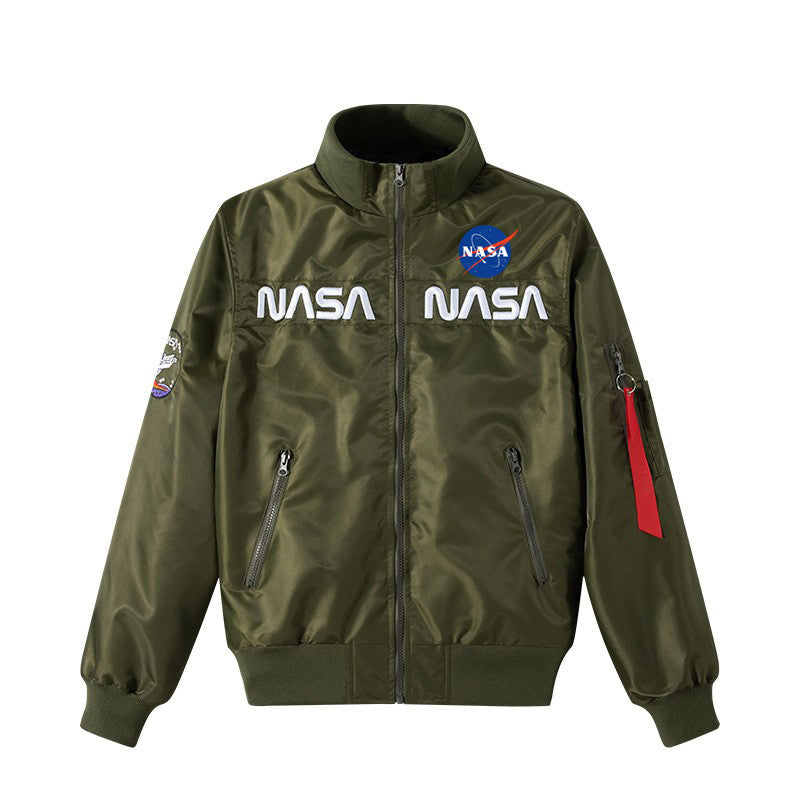 Men's  retro space-logo nylon zip bomber with angled zip pockets and utility sleeve tab Nord Taschen