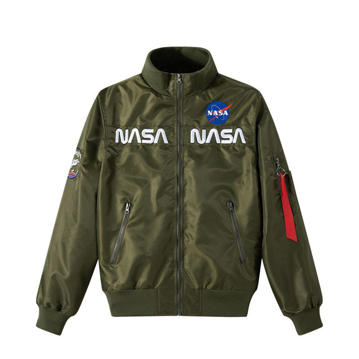 Men's  retro space-logo nylon zip bomber with angled zip pockets and utility sleeve tab Nord Taschen