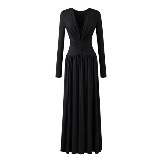Damen Maxikleid mit gerafftem Wickeloberteil, tiefem V‑Ausschnitt und Spitzenbesatz Nord Taschen