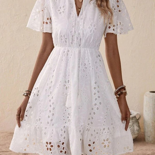 Damen Freizeitkleid mit Lochmuster und lockerer Passform