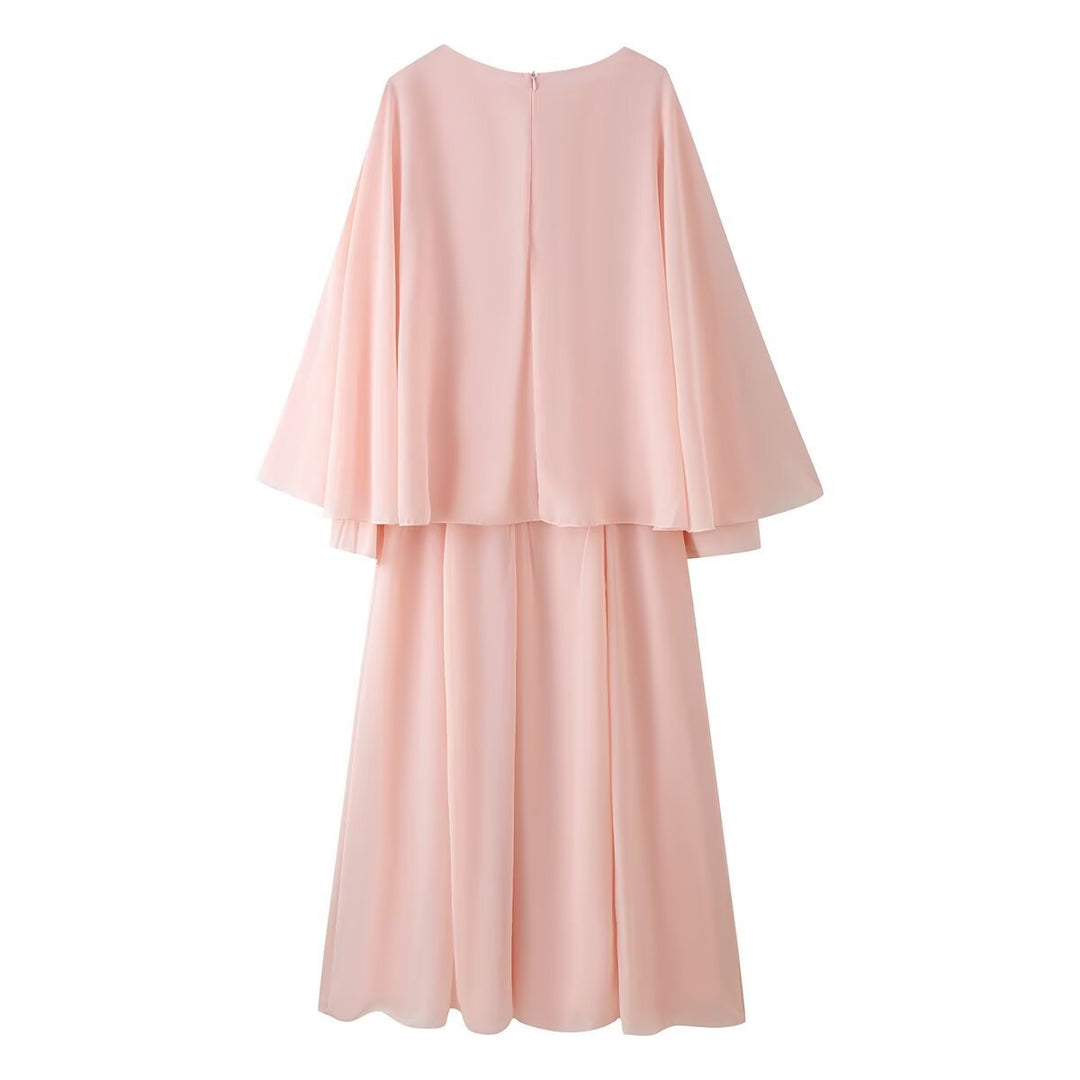 Damen Fließendes Maxikleid mit Cape-Überwurf und mehrlagigem Chiffon-Top Nord Taschen