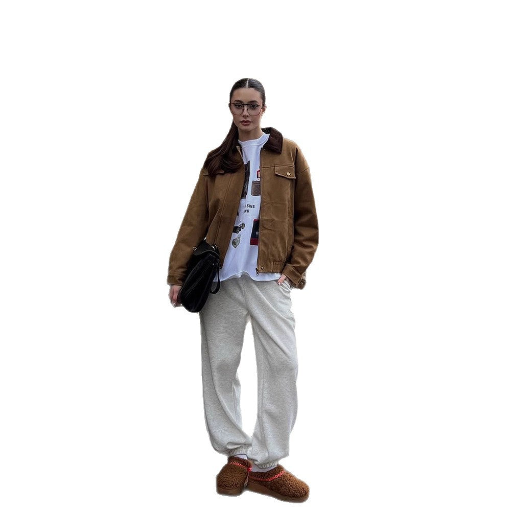 Damen Boxy-Suede-Blousonjacke mit Cordkragen und Teddyfutter Nord Taschen