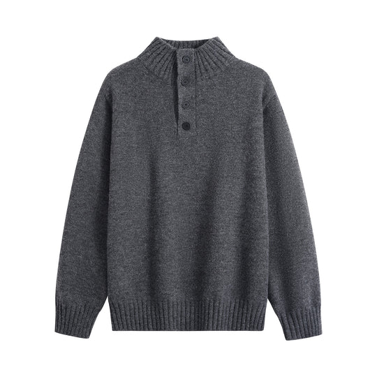 Herren Oversize-Strickpullover mit halber Knopfleiste, hohem Rippkragen & geripptem Saum Nord Taschen