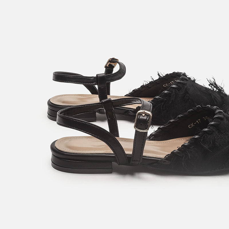 Damen Elegante Sling-Ballerinas mit feiner Fransenverzierung