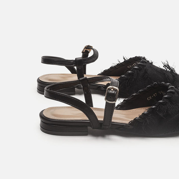 Damen Elegante Sling-Ballerinas mit feiner Fransenverzierung