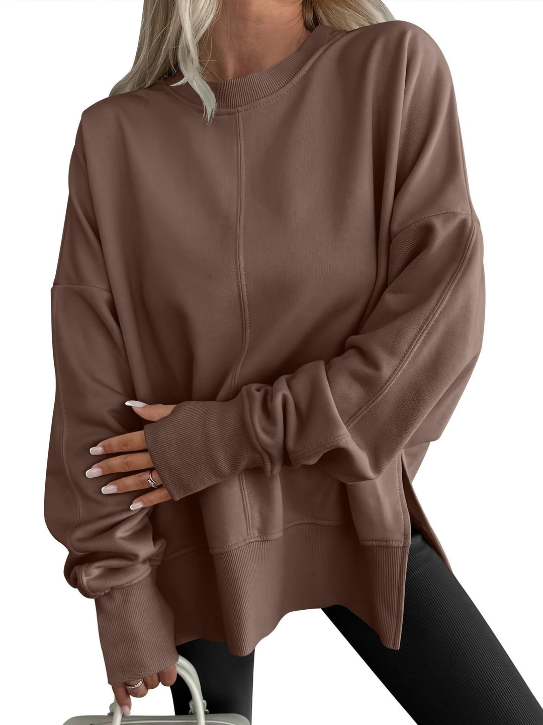Damen Oversize-Sweatshirt mit Mittelnaht, verlängerter Saum und Rippbündchen Nord Taschen