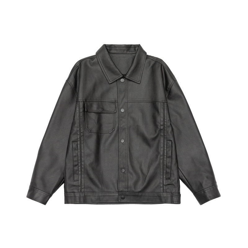 Herren Kastig geschnittenes Overshirt im Vintage‑Lederlook mit Druckknopf‑Front und Brustklappe Nord Taschen