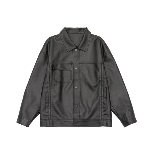 Herren Kastig geschnittenes Overshirt im Vintage‑Lederlook mit Druckknopf‑Front und Brustklappe Nord Taschen