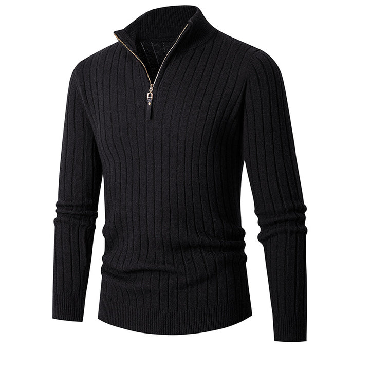 Herren gerippter Troyerpullover mit halbem Reißverschluss und Stehkragen Nord Taschen