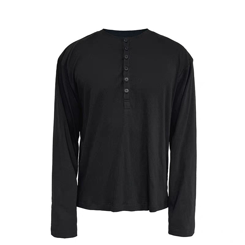 Herren Leichtes Henley-Longsleeve aus Feinrippen‑Jersey mit Knopfleiste und Regular‑Fit Nord Taschen