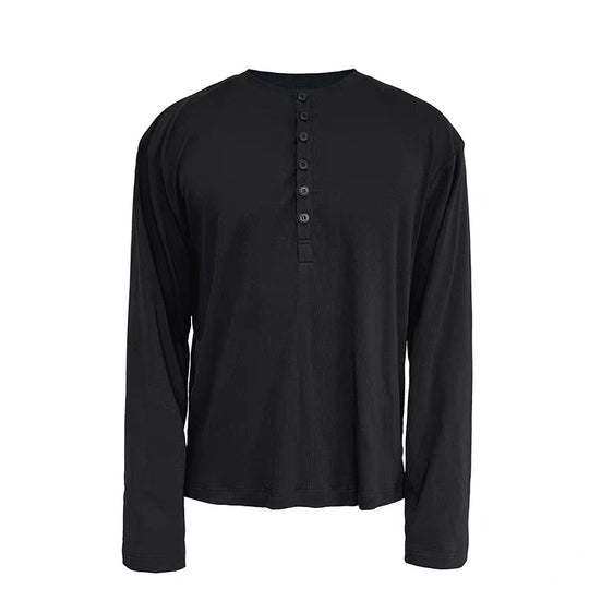Herren Leichtes Henley-Longsleeve aus Feinrippen‑Jersey mit Knopfleiste und Regular‑Fit Nord Taschen