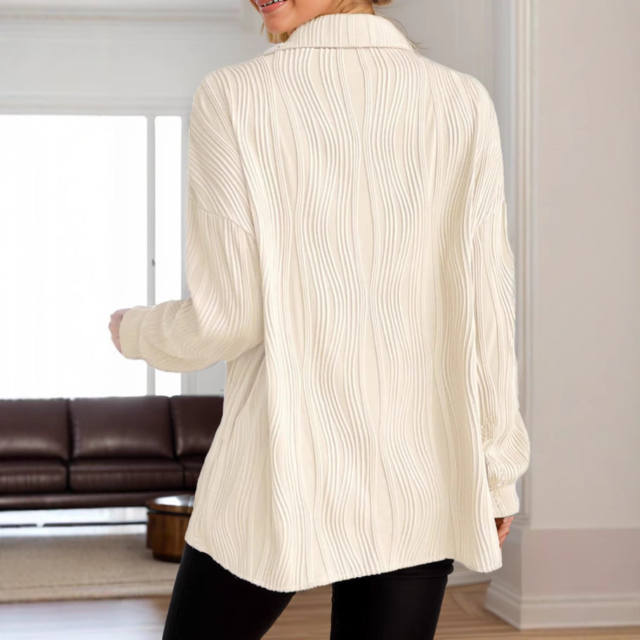 Damen charmante Bluse mit strukturiertem Rippenmuster und eleganter Knopfleiste Nord Taschen