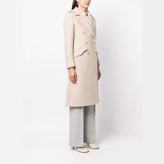 Damen Midilanger Doppelreihiger Tailoring‑Mantel mit taillierter Nahtführung und Zierriegeln Nord Taschen