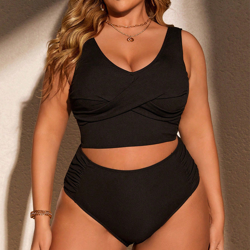 Damen Bikini-Set mit hochtailliertem Slip und gerafftem Oberteil