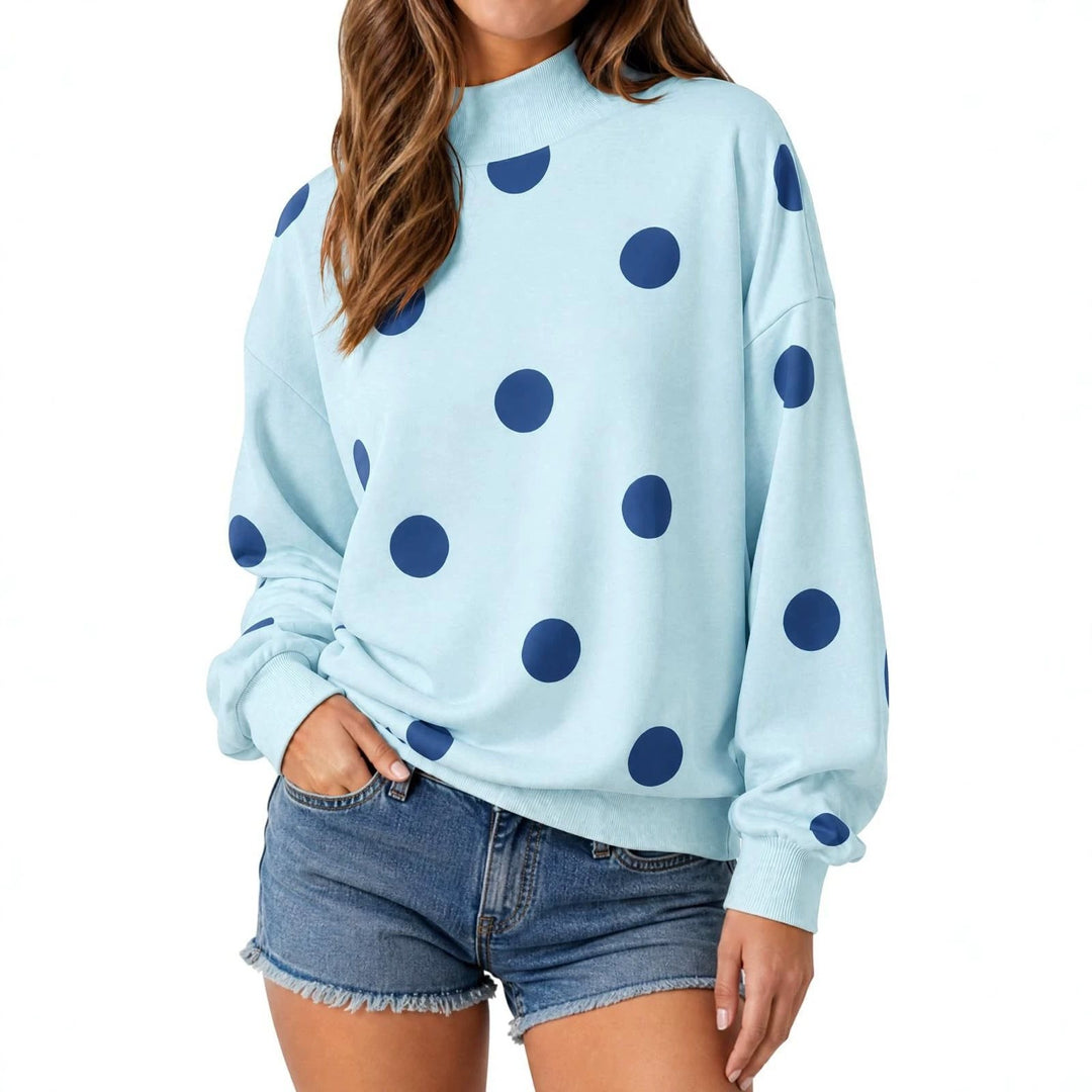Damen Locker geschnittenes Sweatshirt mit Stehkragen und großen Punkten Nord Taschen