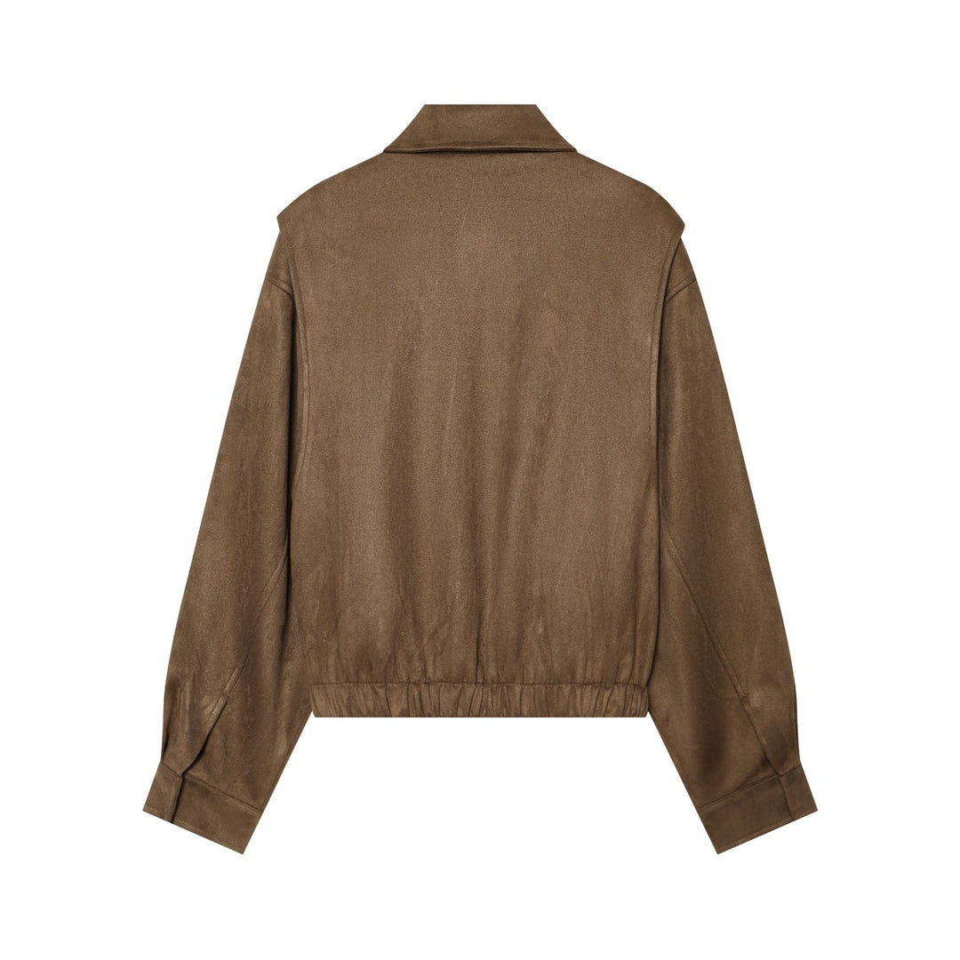 Damen Cropped Blousonjacke in Veloursoptik mit Hemdkragen, Pattentaschen und taillierendem Gummizug Nord Taschen