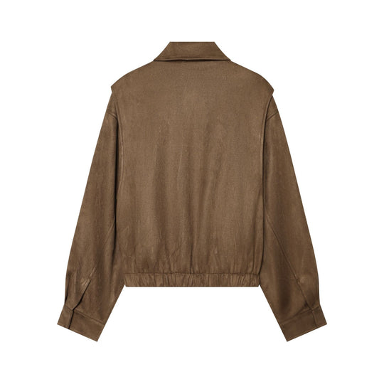 Damen Cropped Blousonjacke in Veloursoptik mit Hemdkragen, Pattentaschen und taillierendem Gummizug Nord Taschen
