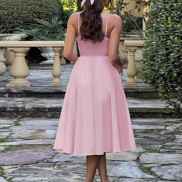 Damen Elegantes A-Linien Midi-Kleid mit Spaghettiträgern und weichem Stoff