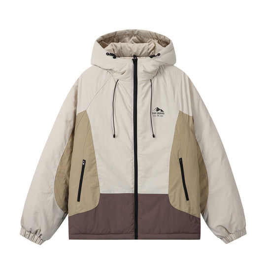 Unisex Boxy Colorblock Kapuzenpufferjacke mit winddichter Hülle und Reißverschlusstaschen Nord Taschen