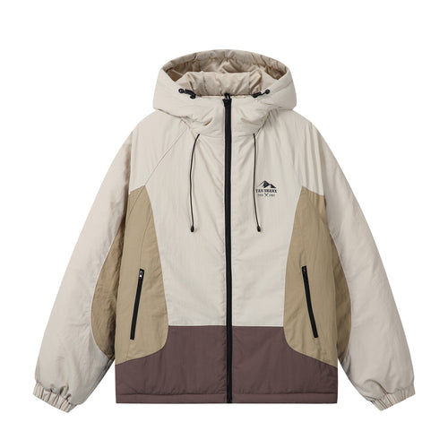 Unisex Boxy Colorblock Kapuzenpufferjacke mit winddichter Hülle und Reißverschlusstaschen Nord Taschen
