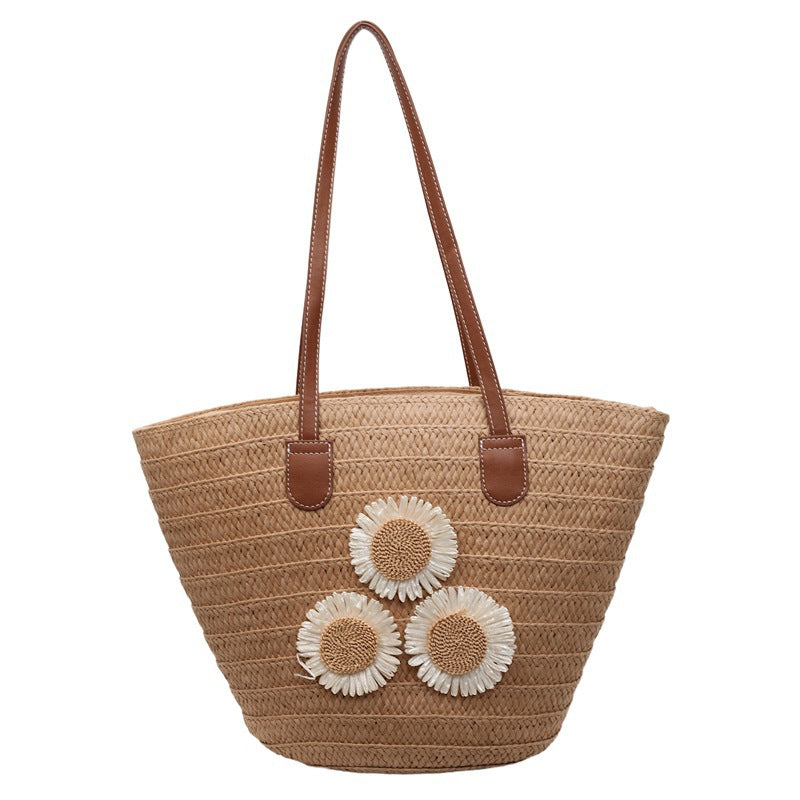 Damen Strandtasche mit dekorativen Sonnenblumenapplikationen Nord Taschen