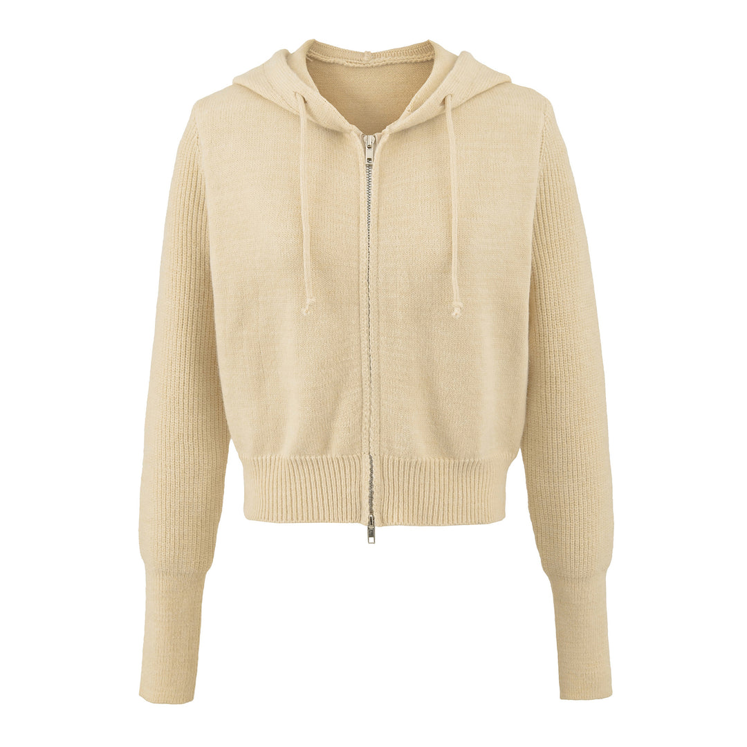 Damen Kurze Kapuzen-Strickjacke mit Reißverschluss und tailliertem Rippenbund Nord Taschen