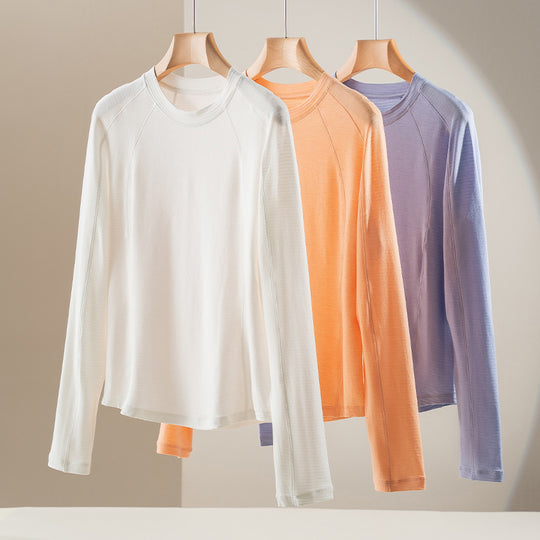 Damen Leichtes Longsleeve-Feinstrickshirt mit Raglanärmeln und Rundhalsausschnitt Nord Taschen