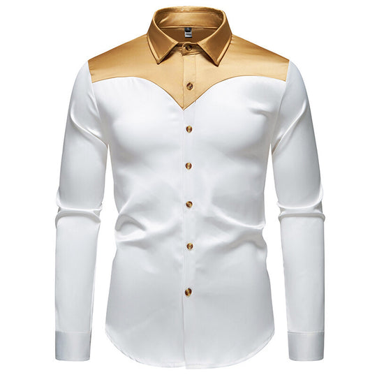 Herren Figurbetontes Satin-Hemd mit Kontrastpasse und Kentkragen Nord Taschen