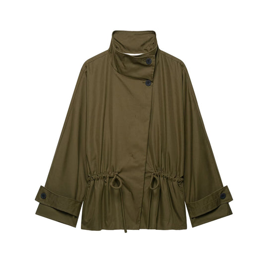 Damen Kurze Utility-Capejacke mit Tunnelzug, hohem Stehkragen und verstellbaren Ärmelriegeln Nord Taschen