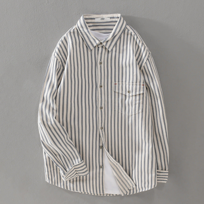Herren Gestreiftes Overshirt aus leichter Baumwollmischung mit Brustklappe und Relaxed-Fit Nord Taschen