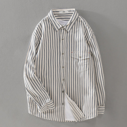 Herren Gestreiftes Overshirt aus leichter Baumwollmischung mit Brustklappe und Relaxed-Fit Nord Taschen