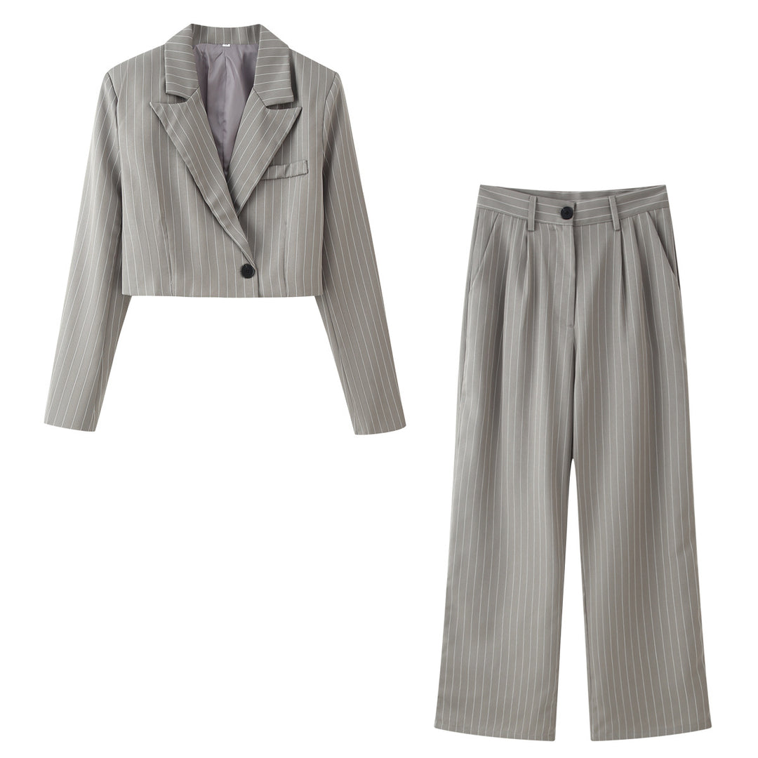 Damen Zweiteiliges Cropped-Blazer- und Hochbund-Bundfaltenhose-Set Nord Taschen