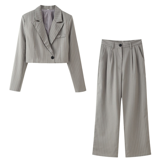 Damen Zweiteiliges Cropped-Blazer- und Hochbund-Bundfaltenhose-Set Nord Taschen