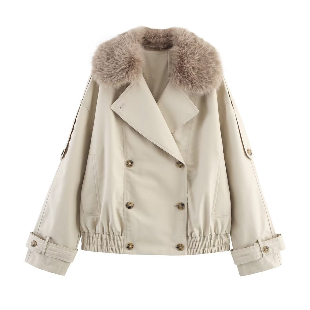 Damen Kurzjacke im Blouson‑Trenchstil mit abnehmbarem Kunstfellkragen Nord Taschen