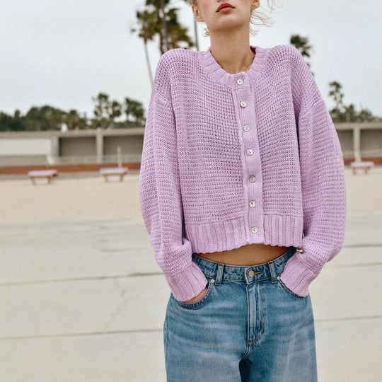 Damen Modischer Strickpullover mit Knopfleiste Nord Taschen