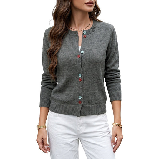 Damen Feinstrick-Cardigan mit kontrastfarbenen Knöpfen und rundem Ausschnitt Nord Taschen