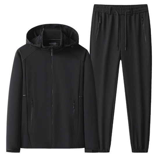 Herren Wetterfester Softshell-Trainingsanzug mit Kapuzen‑Zipjacke, Reißverschluss‑Taschen & konischer Jogginghose Nord Taschen