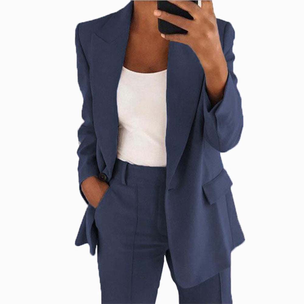 Damen Zweiteiliger Business-Hosenanzug mit Oversize-Blazer und Hochtaillierter Bügelfaltenhose Nord Taschen