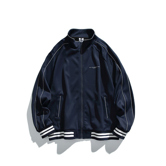 Unisex Sportive Track-Jacke im Oversize-Schnitt mit Stehkragen, Kontrastpaspeln und Rippbündchen Nord Taschen